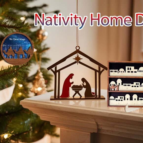 Set of 5 Wooden Nativity Ornaments Religious Christmas Gifts Decor - Picture 5 of 8